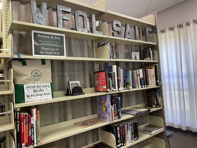 Picture of WFOL book sale shelves in the Wilderness Branch