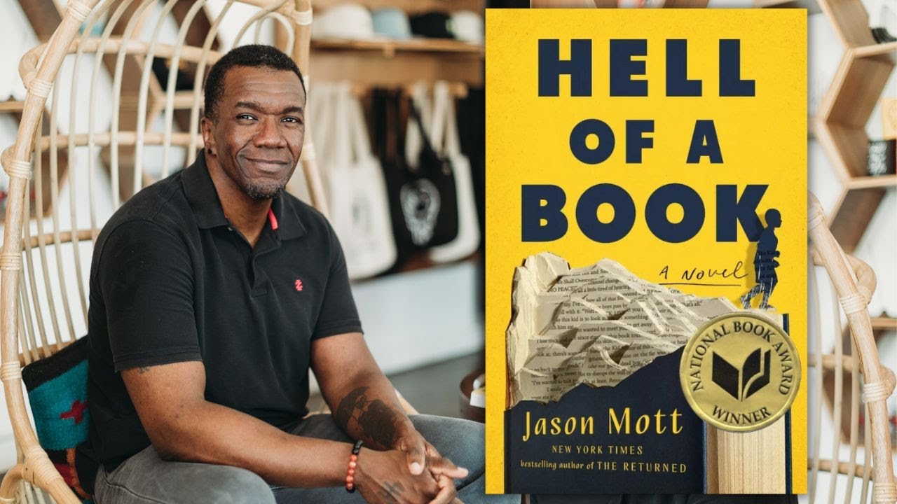 Image of Author Jason Mott and the cover of his book "Hell of a Book"
