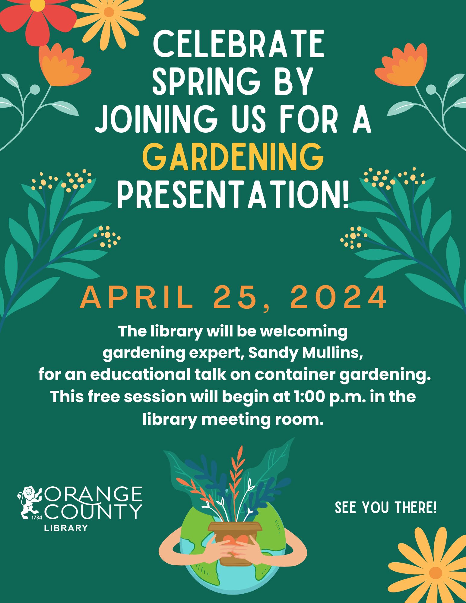 Gardening Speaker at the Wilderness Branch Library on April 25, 2024 at 1 pm