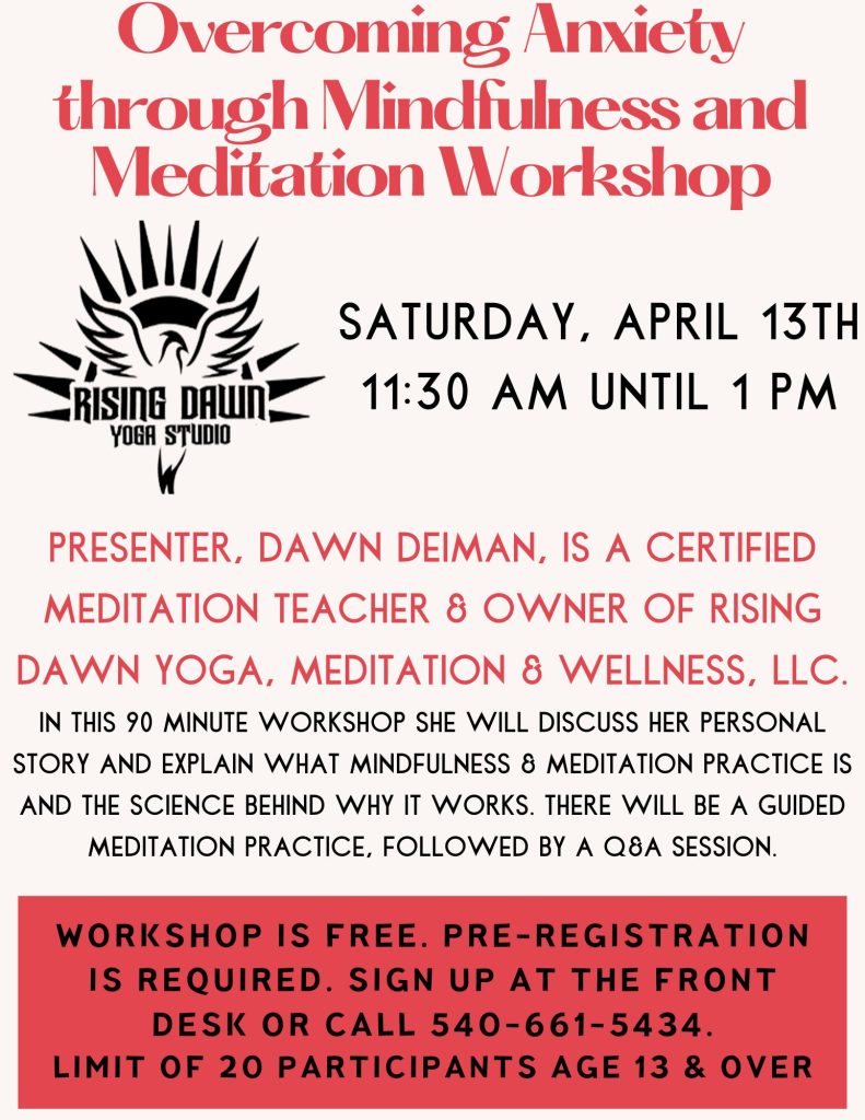 Overcoming Anxiety through Mindfulness and Meditation Workshop