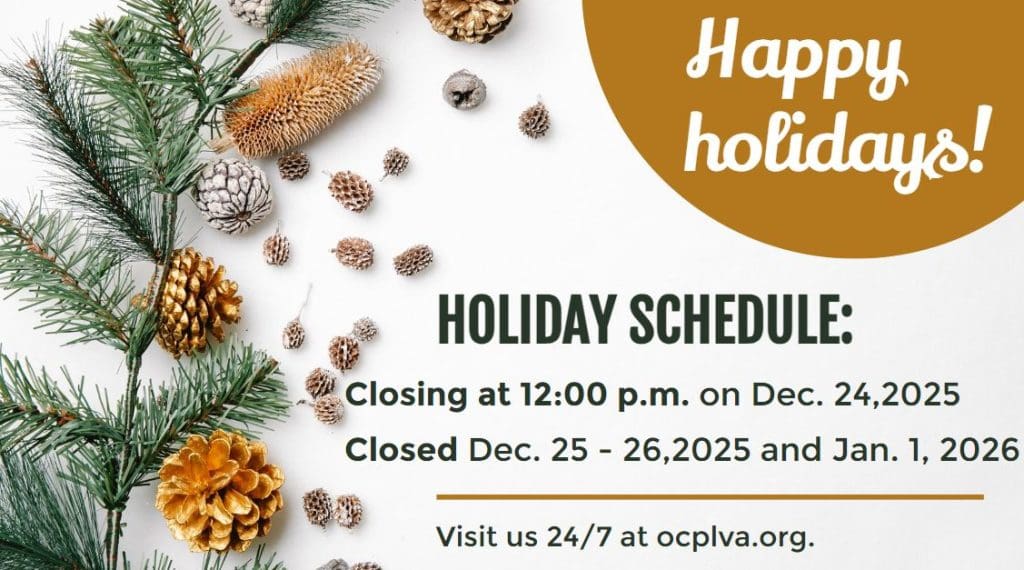 Happy Holidays! Holiday Schedule: closing 12:00 p.m. Dec. 24, 2025, Dec. 25-26, 2025 and Jan. 1, 2026