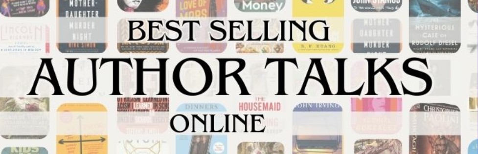 Best selling Author Talks Online wit background images of book covers